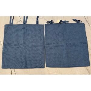 Pottery Barn Pick-Stitch Midnight Blue Cotton Linen Quilted Euro Shams Set of 2